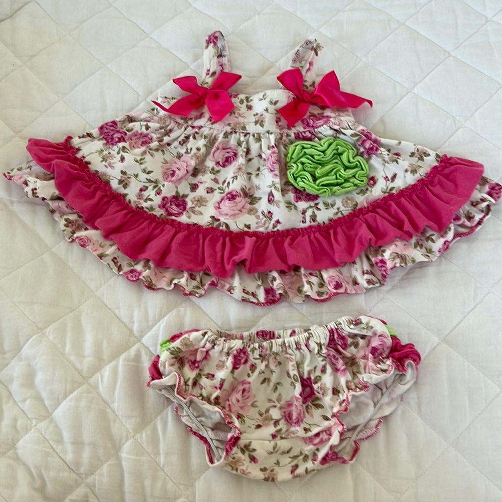 Jelly Bean Pink and White Floral 2 Piece Outfit